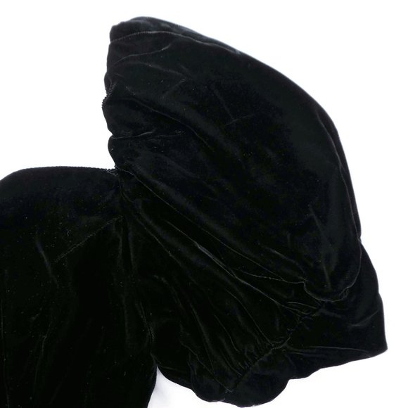 Vintage 70s Velvet Gown Sweetheart Neck Black Puff Sleeve Brooch Union 9 10 USA - Picture 5 of 8